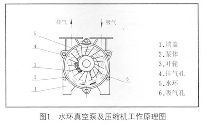 圖1 水環真空泵及壓縮機工作原理圖 圖1 水環真空泵及壓縮機工作原理圖